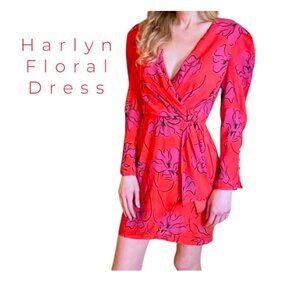 NWOT Harlyn Floral Sketch Long Sleeve Dress, Draped, above knee Dress, XS